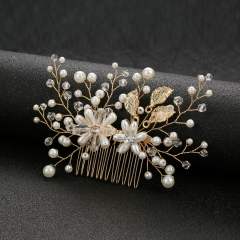 Handmade pearl bead flower metal leaf wedding hair combs