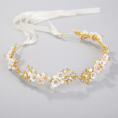 Handmade shell flower pearl bead wedding headband