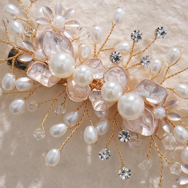 Sweet enamel flower pearl bead wedding hair clips