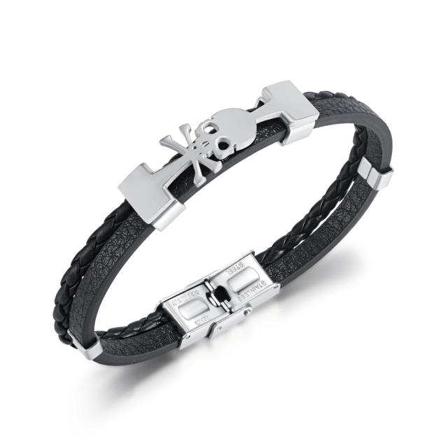 Gothic skull head PU Leather bracelet for men