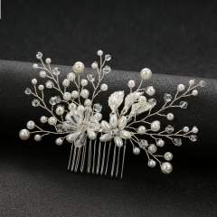 Handmade pearl bead flower metal leaf wedding hair combs