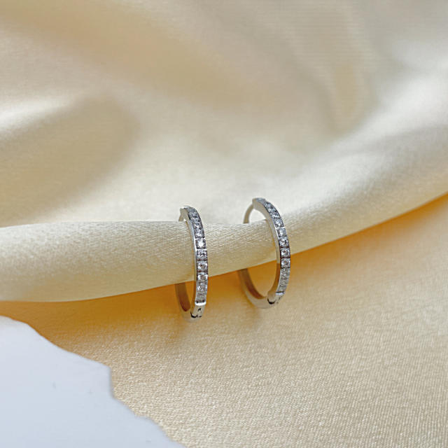 Diamond hoop stainless steel earrings