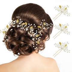 8pcs baroque gold leaf pearl bead hairpins set for wedding