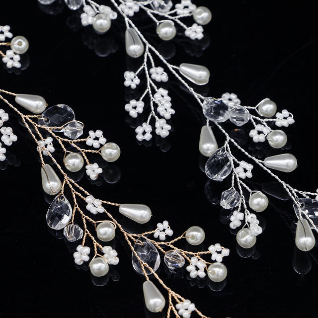 Handmade pearl bead flower wedding headband