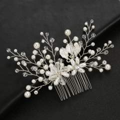 Handmade pearl bead flower metal leaf wedding hair combs