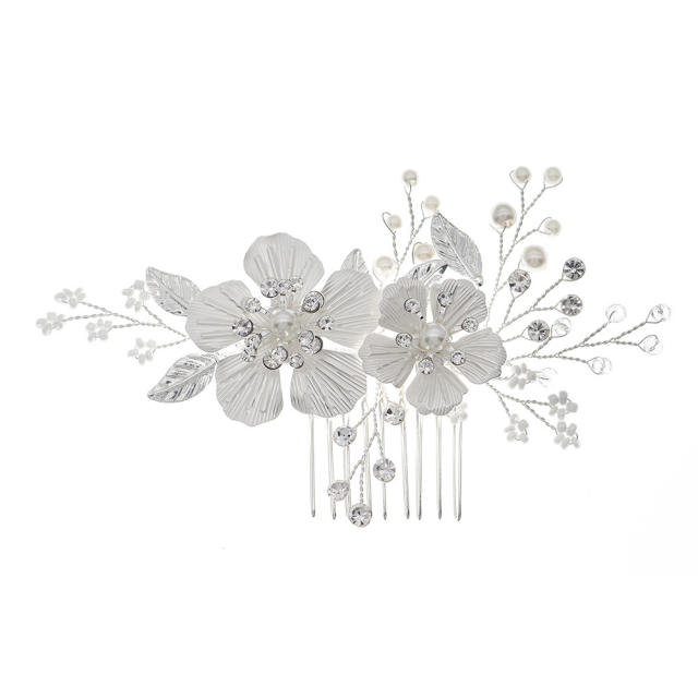 Handmade silver metal flower wedding hair combs natural