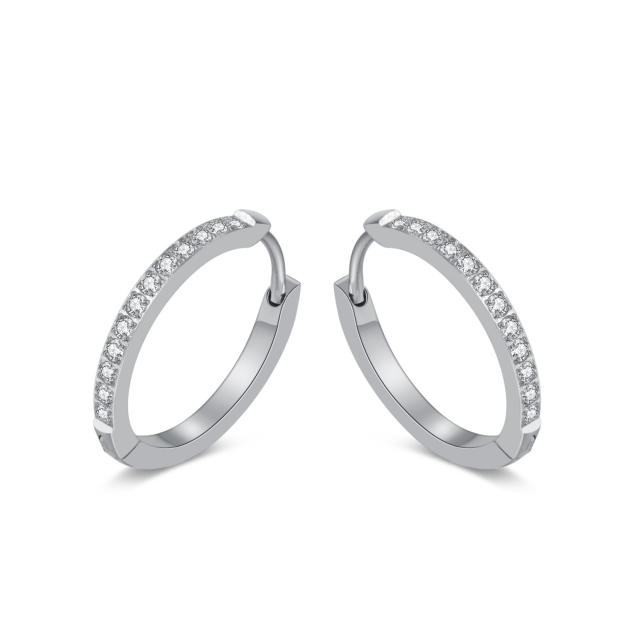 Diamond hoop stainless steel earrings