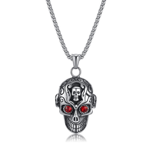 Punk trend skull head pendant stainless steel necklace for men