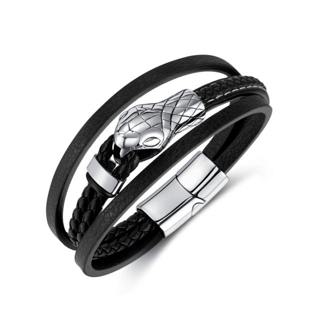 Personality snake PU leather layer bracelet for men