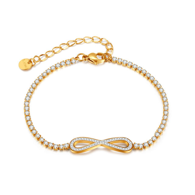 Delicate diamond tennis chain infinity stainless steel bracelet