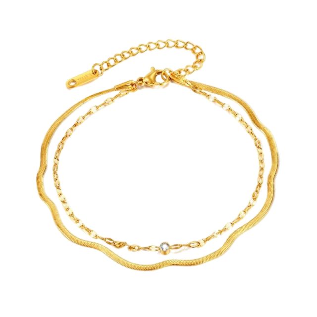 Two layer snake chain stainless steel anklet