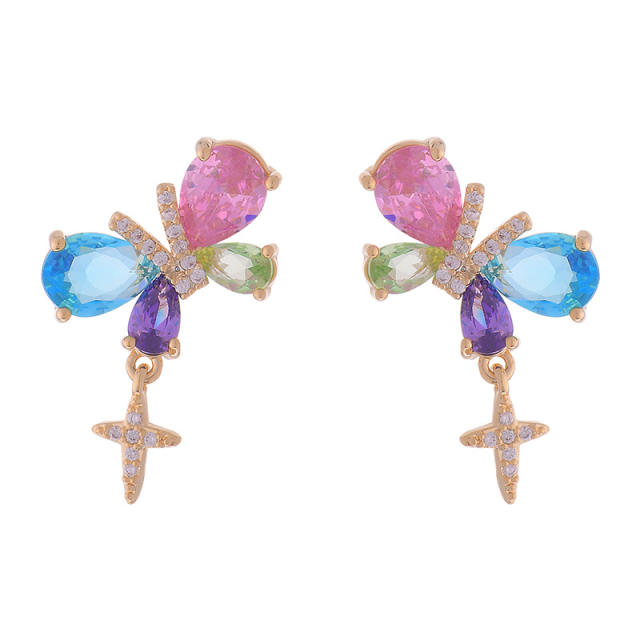 Colorful cubic zircon butterfly chic women studs earrings clip on earrings