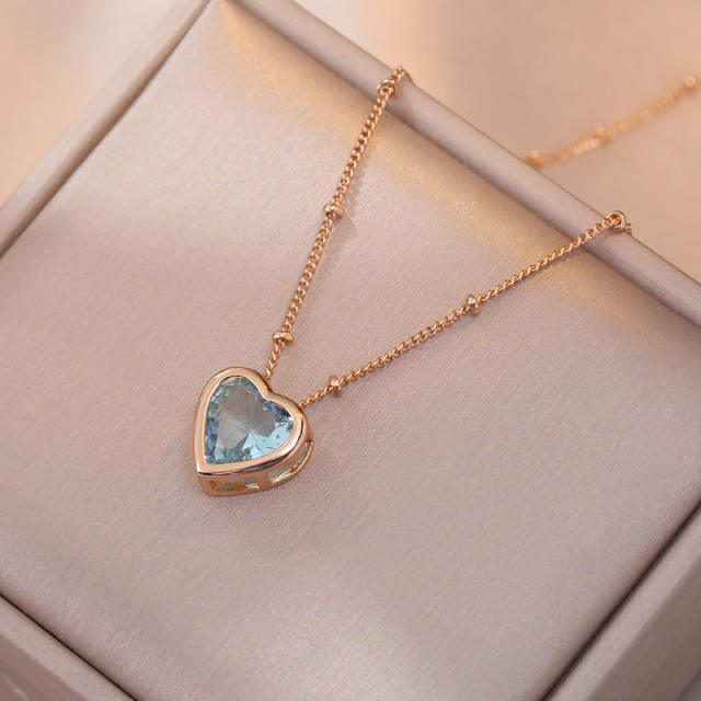Dainty color heart cubic zircon stainless steel chain necklace earrings