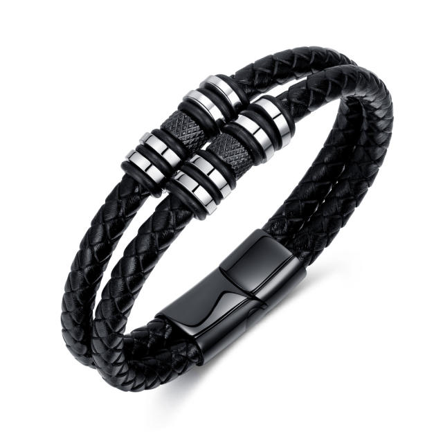 Vintage black color PU leather men bracelet