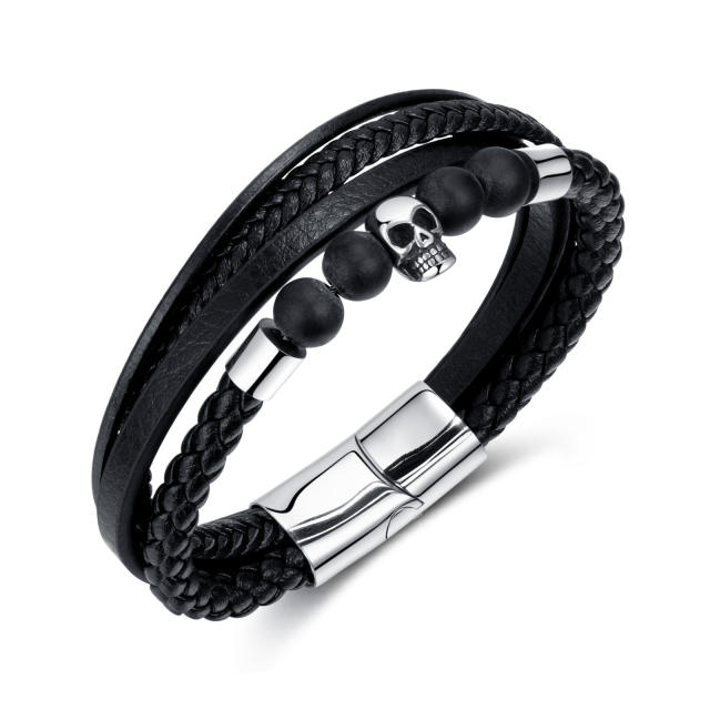 Vintage Volcanic rock bead PU leather bracelet for men