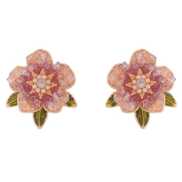 Delicate cubic zircon crystal flower studs earrings