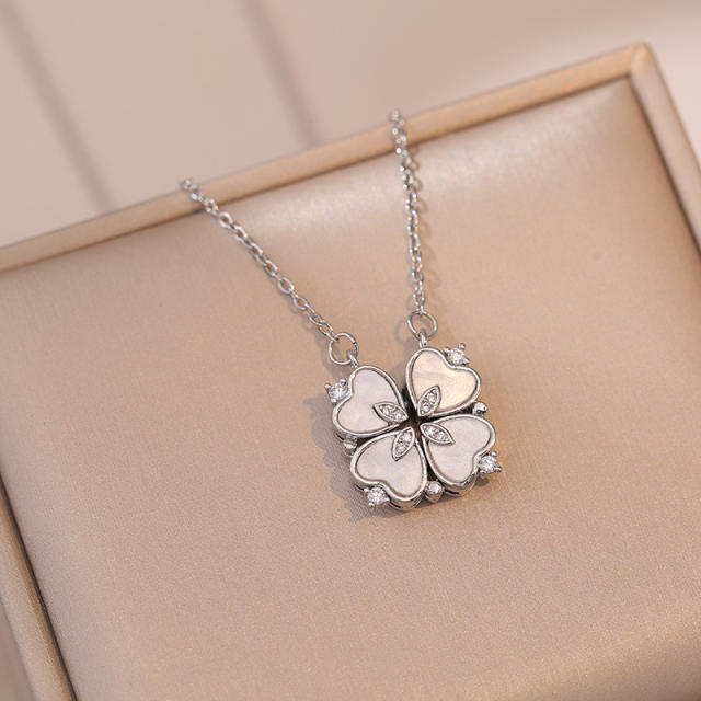 Korean fashion mother shell clover necklace