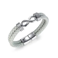 Popular stainless steel infinity symbol PU leather bracelet for men