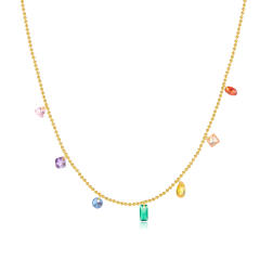 Dainty rainbow cubic zircon stainless steel choker necklace