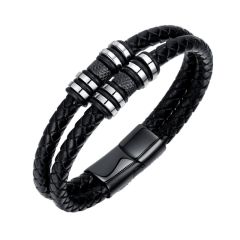 Vintage black color PU leather men bracelet