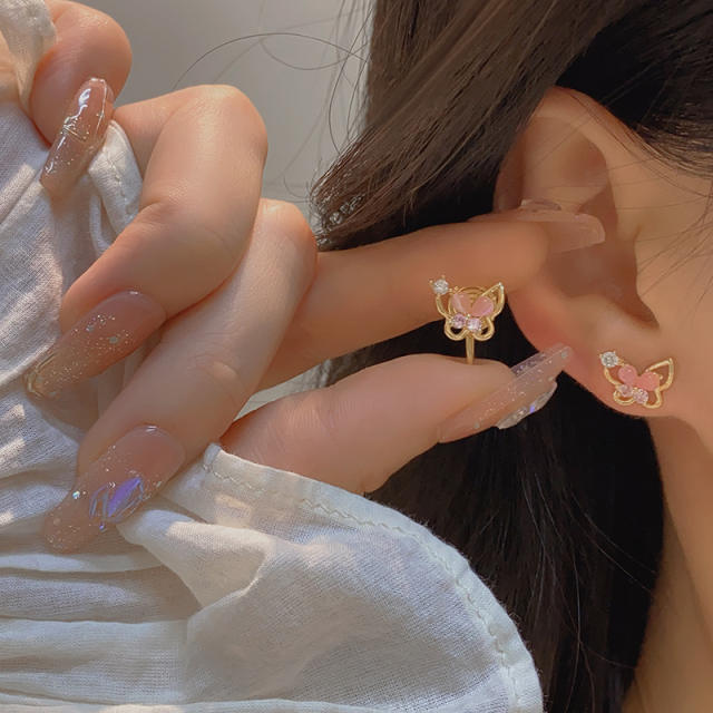 Tiny korean fashion opal stone butterfly studs earrings