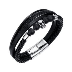 Vintage Volcanic rock bead PU leather bracelet for men