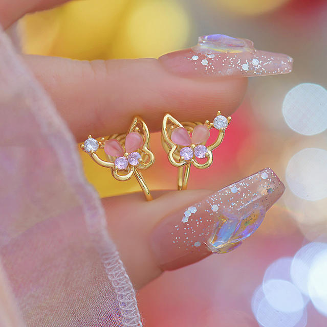 Tiny korean fashion opal stone butterfly studs earrings