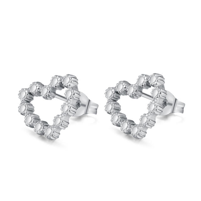 INS hollow out heart bead stainless steel studs earrings