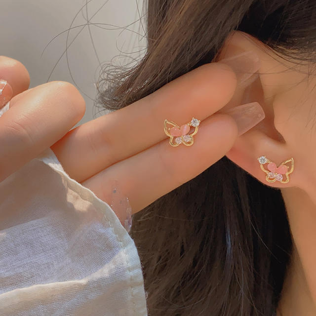 Tiny korean fashion opal stone butterfly studs earrings