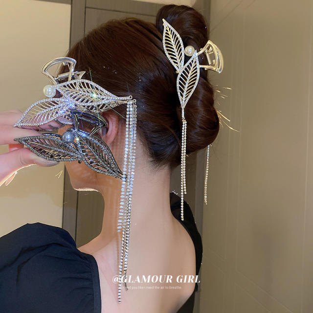 Korean fashion diamond leaf hollow out tassel hair claw clips