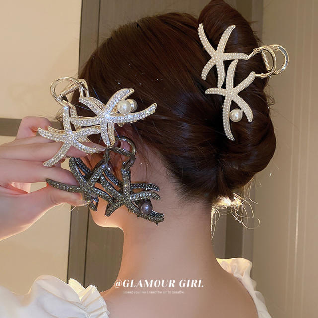 Korean fashion summer bead diamond starfish women hair claw clips