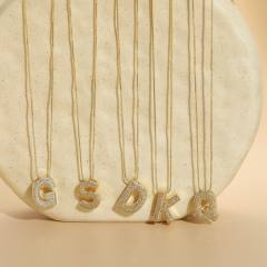 14K real gold plated diamond initial letter pendant copper necklace