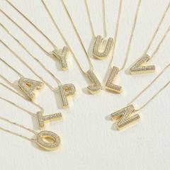 14K real gold plated diamond initial letter pendant copper necklace
