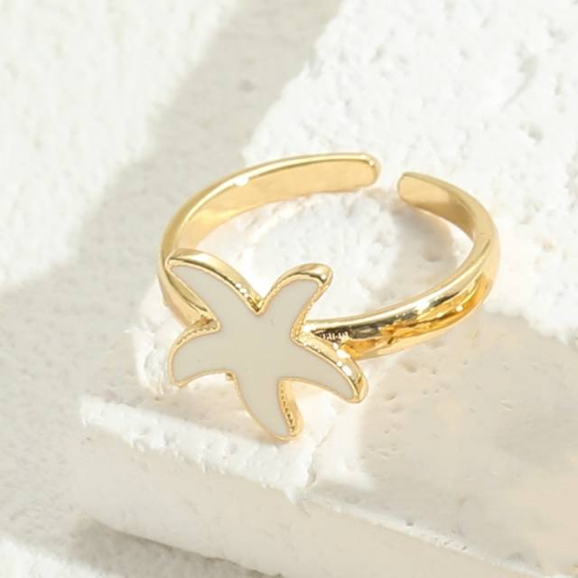 Ocean series enamel flower vine starfish copper openning rings