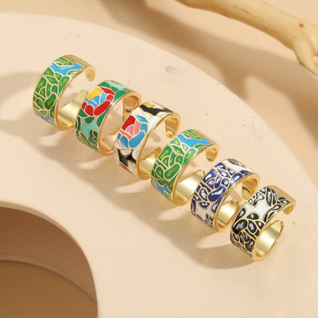 Color enamel vintage boho copper rings band