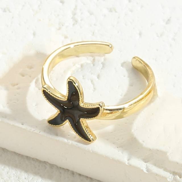 Ocean series enamel flower vine starfish copper openning rings