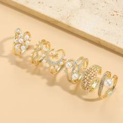 INS trend luxury cubic zircon pearl bead copper adjustable rings