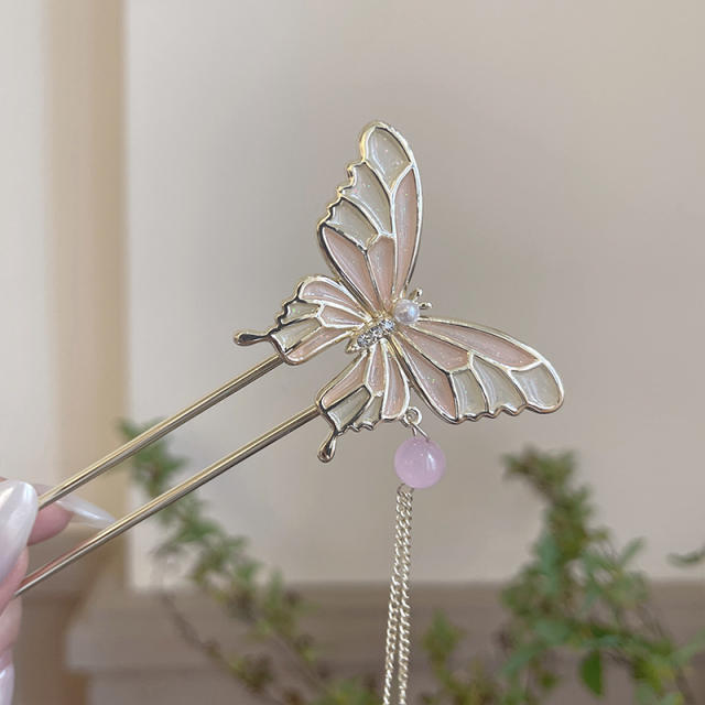 Chinese trend metal butterfly tassel hair sticks hair chopsticks