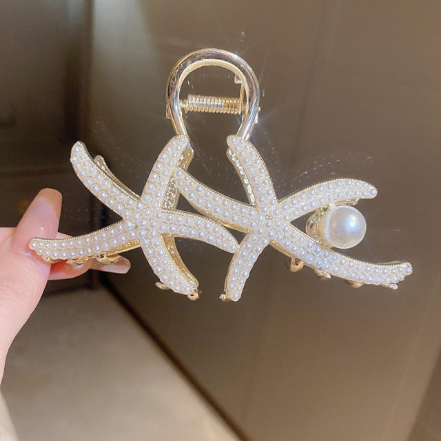 Korean fashion summer bead diamond starfish women hair claw clips