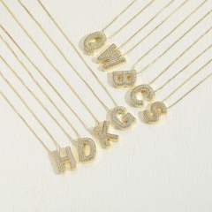 14K real gold plated diamond initial letter pendant copper necklace
