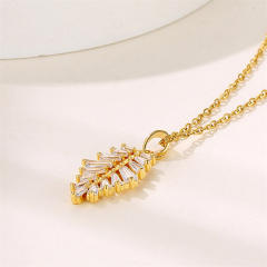 Amazon hot sale diamond leaf pendant stainless steel chain necklace