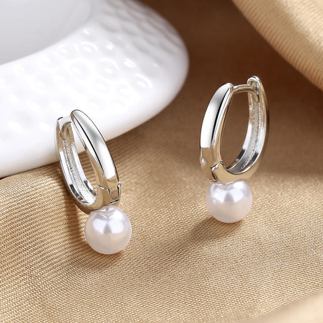 Chic pearl copper huggie earring for women