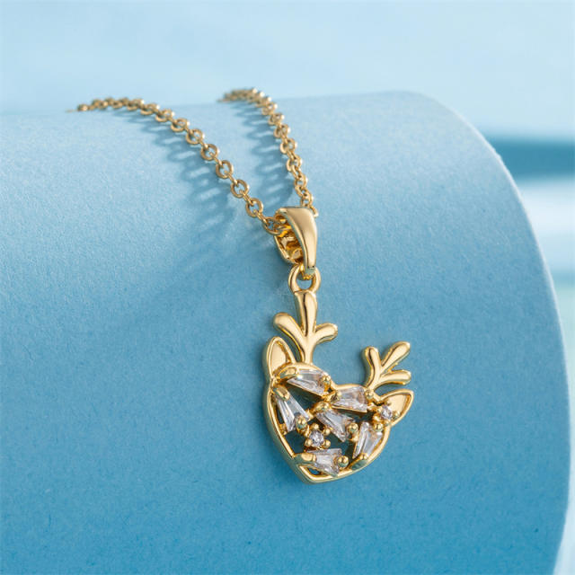 Diamond deer pendant christmas necklace