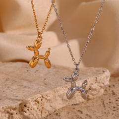 18K gold plated cute balloon dog pendant stainless steel necklace
