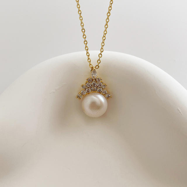 14K plated dainty pearl pendant necklace for women