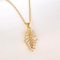 Amazon hot sale diamond leaf pendant stainless steel chain necklace