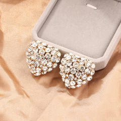 Delicate colorful rhinestone pave setting chunky heart studs earrings