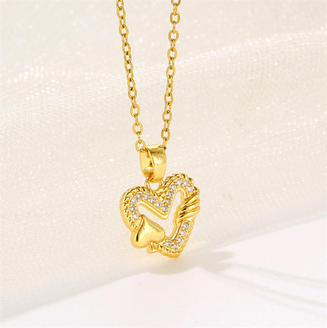 Korean fashion diamond hollow heart stainless steel chain necklace