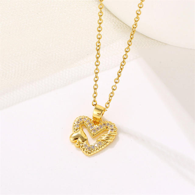 Korean fashion diamond hollow heart stainless steel chain necklace