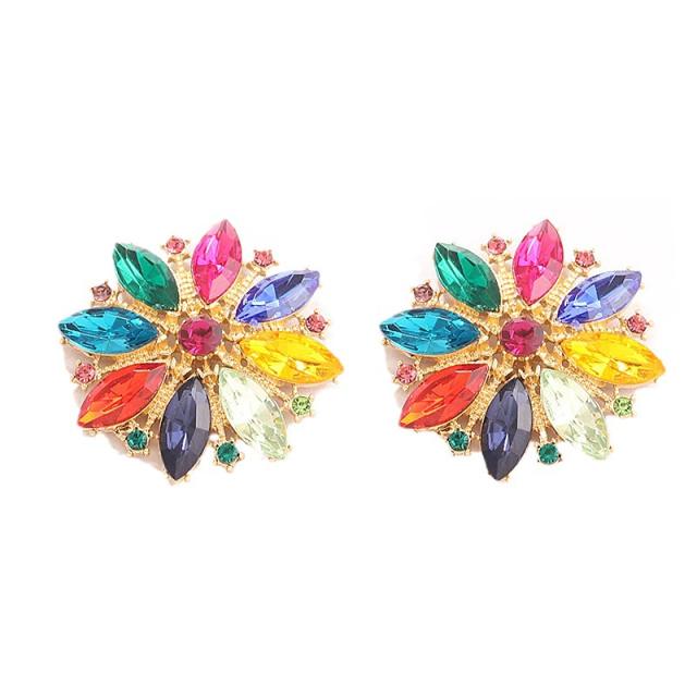 Colorful rhinestone glass crystal statement flower studs earrings